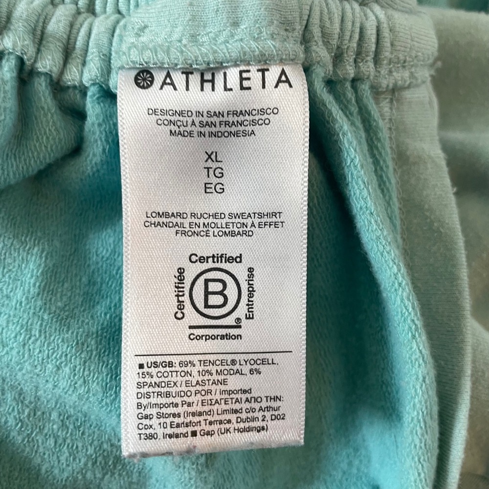 Athleta‎ Lombard Ruched Sweatshirt Top Womens XL Extra Large Aqua Drawstring Gym - Picture 7 of 10